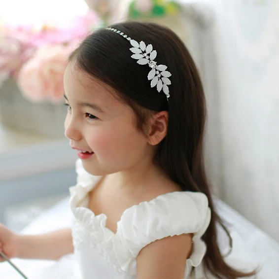 Girls Leaf Crystal Hair Band Headbands Fashion White Beaded Hairbands Party Flower Girls Hair Accessories