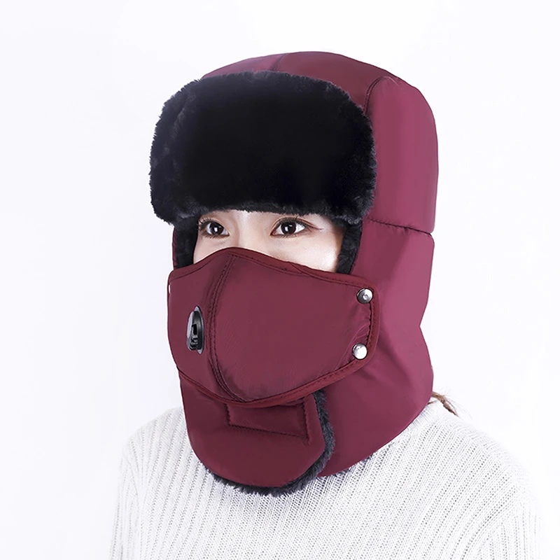 Winter Fur Warm Windproof Hat Men Women Lei Feng Cap Bomber Faux Fur Ear Flap Cap Black Ski Trooper Trapper Cold Anti-snow Cap