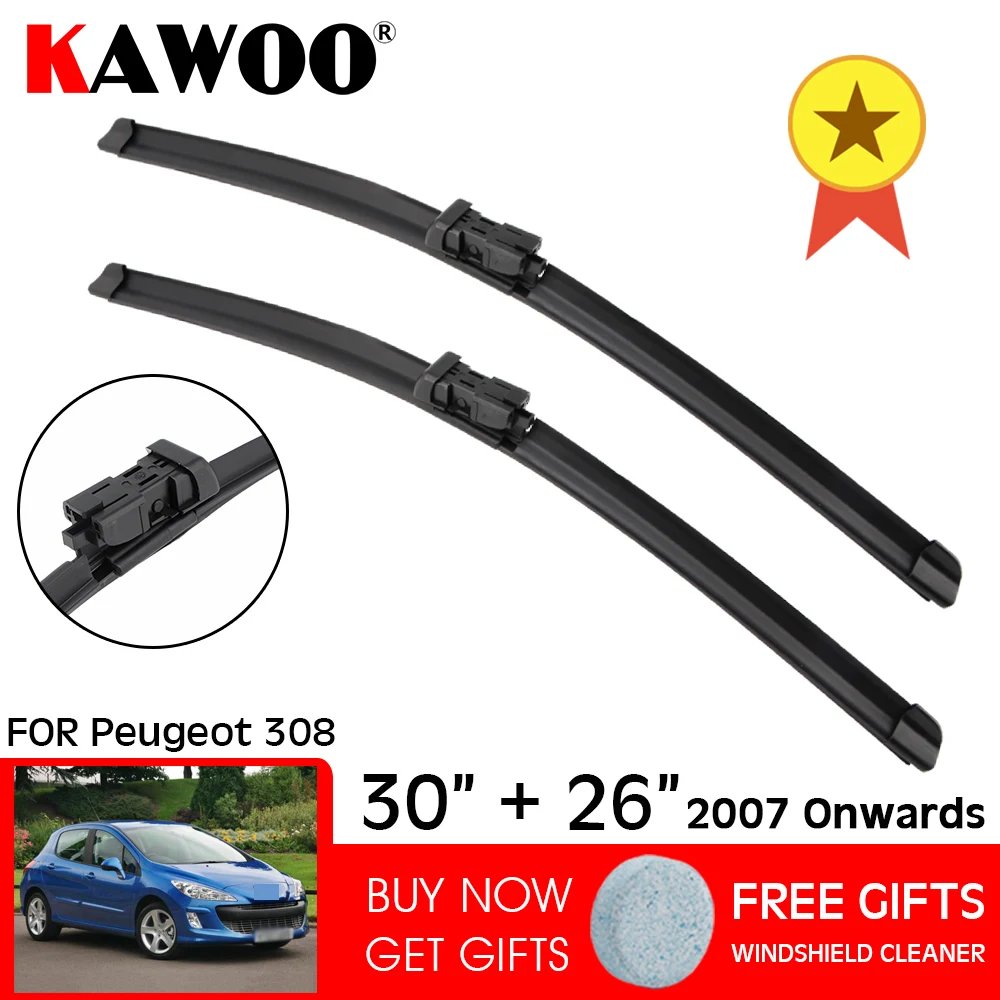 

KAWOO Car Front Wiper Blades 30"+26" For Peugeot 308 (2007Onwards) Auto Soft Rubber Windcreen Wipers Blades Car Accessories