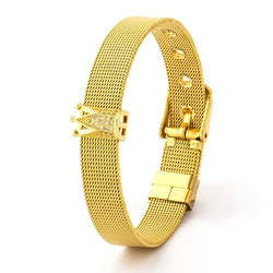 New Classic Adjustable Bracelet Top Quality CZ Crown Women Width Watch Belt Crown Bead Bangle Stainless Steel Jewelry Gift