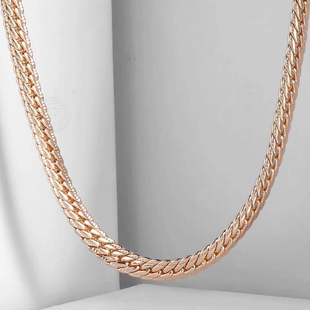 Snake Chain 5mm Womens Mens Necklace Hammered Close Curb Cuban Link 585 Rose Gold Color Fashion Party Jewelry 24inch LCN03