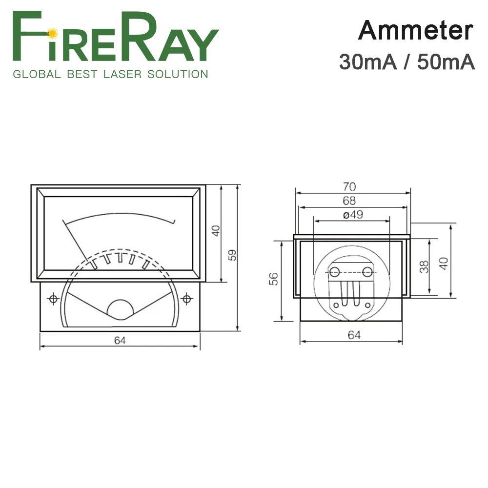 FireRay Ammeter 30mA 50mA 100mA 85C17 Meter Current for CO2 Laser Engraving and Cutting Machine