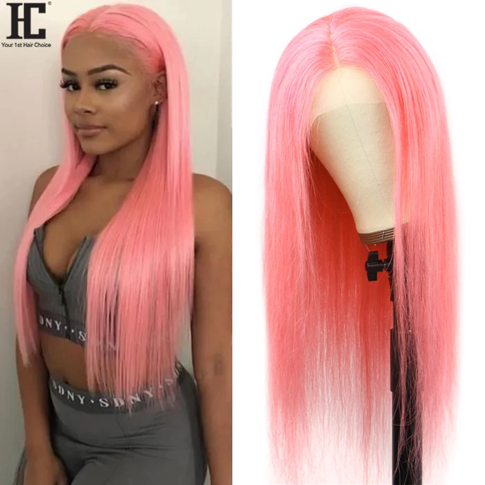 Colored Human Hair Lace Front Wig Brazilian Straight Blue Pink Grey Yellow Green Pre Plucked 13x4 Lace Frontal Wig 150%