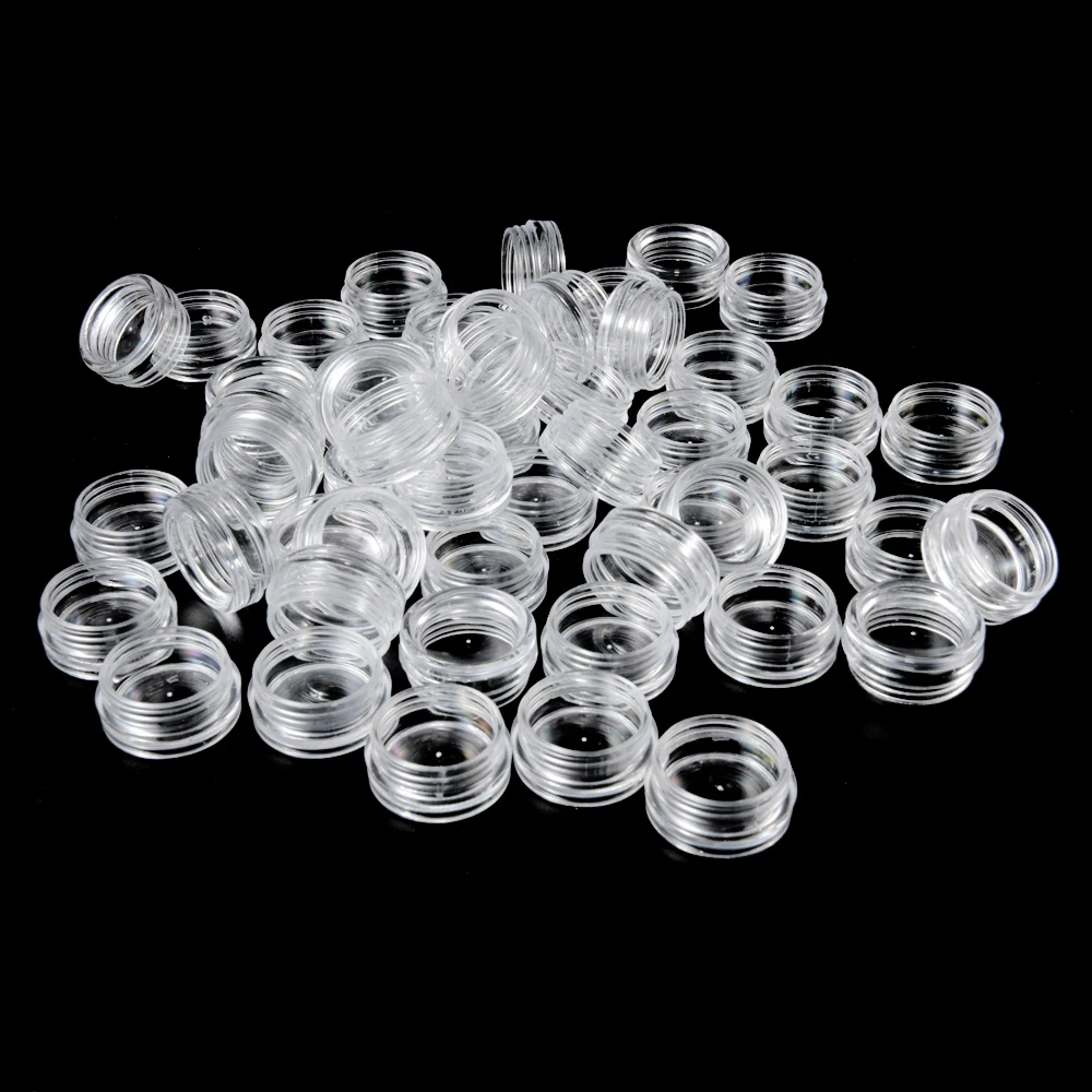 50Pcs 2.5ML scatola di immagazzinaggio di perline di gioielli in plastica trasparente piccoli vasetti di contenitori rotondi compongono scatole per Organizer scatola di immagazzinaggio organizzatore