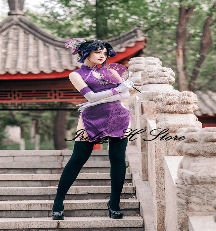 Irelia H Store Anime Demon Slayer Cosplays fanart Kochou Shinobu Cheongsam Cosplay Costume dress female