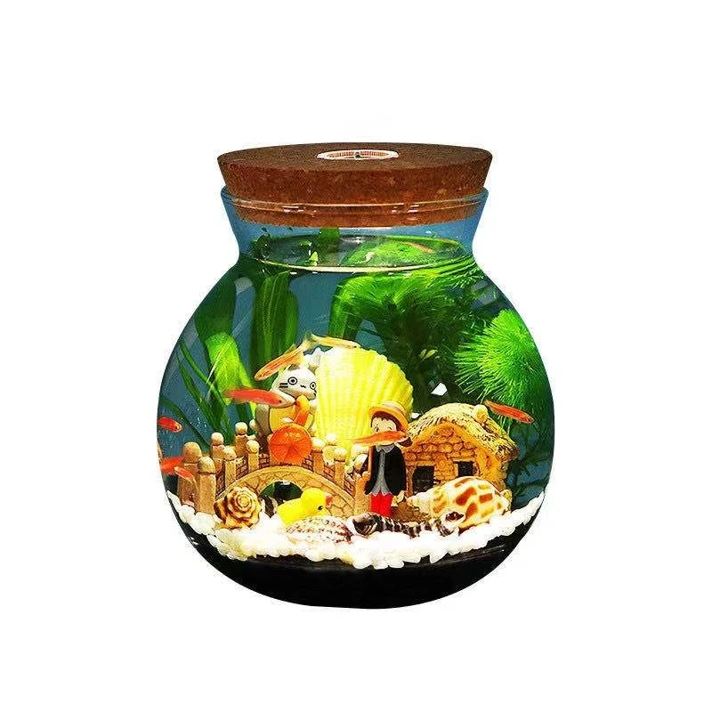 Aquarium small fish tank micro-view viewing aquarium landscaping fighting fish tank glass ecological bottle aquarium accessories