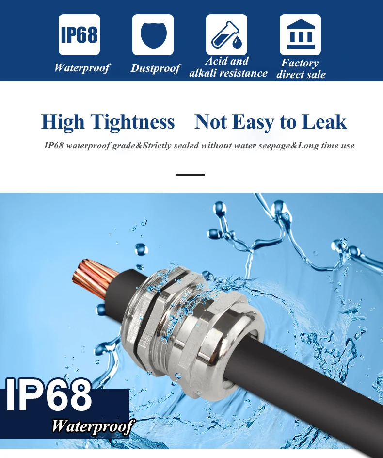 1 Stück wasserdichte Kabelverschraubung, Kabeleinführung, IP68, PG-Serie für 3–44 mm PG7-PG48, vernickelter Messinganschluss – Detail 4