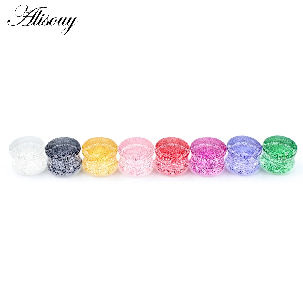 Alisouy 2pcs 4mm-20mm Transparent Acrylic Glitter Powder Ear Gauges Tunnel and Plugs Stretcher Expander Piercing Body Jewelry