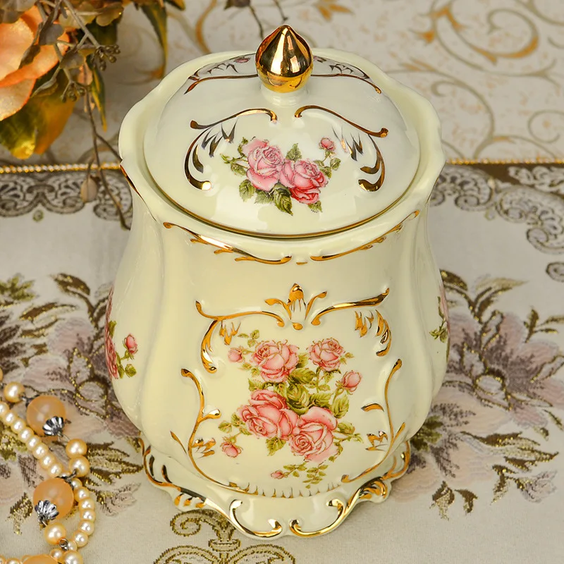 Storage tank creative home hand-painted European ceramic sealed tank flower tea honey coarse grain tea tank