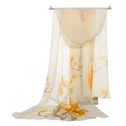 Bufanda de gasa con estampado de flores para mujer, chal de moda salvaje, protector solar, bufanda floral para niña, 160x55cm