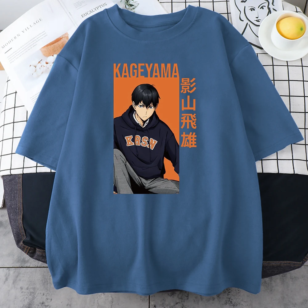 Oversize T-shirt Man Haikyuu Kageyama Tobio Casual Hip Hop Loose Short Sleeve Black T shirt New Summer Harajuku Male Tee Shirt