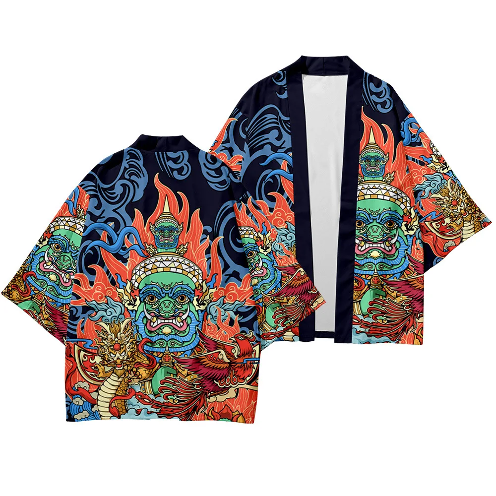 

Traditional Japanese Summer Printed Kimono Asian Men Male Loose Short Sleeve Top Trousers Leisure Streetwear Patterned