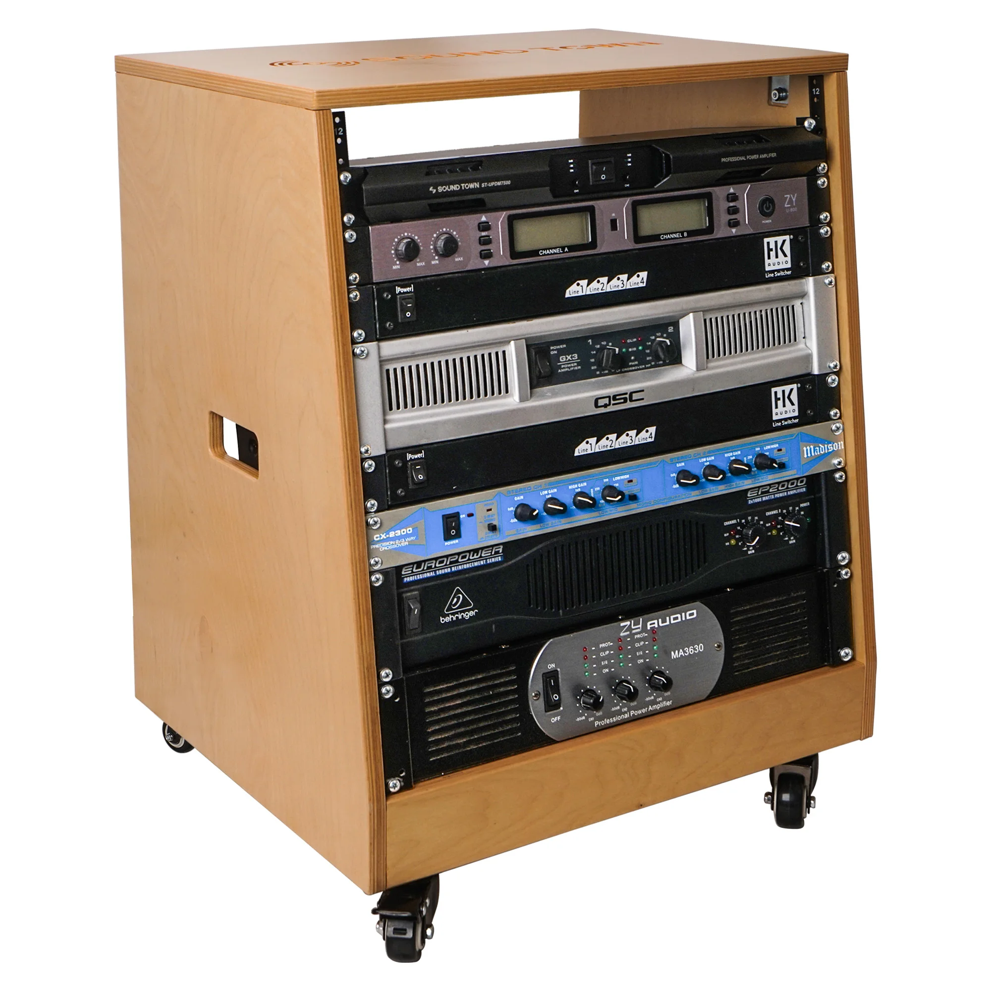 

Sound Town DIY Slanted 12U Studio Rack, Plywood, Golden Oak, Rubber Feet, Casters (SDRK-12T)