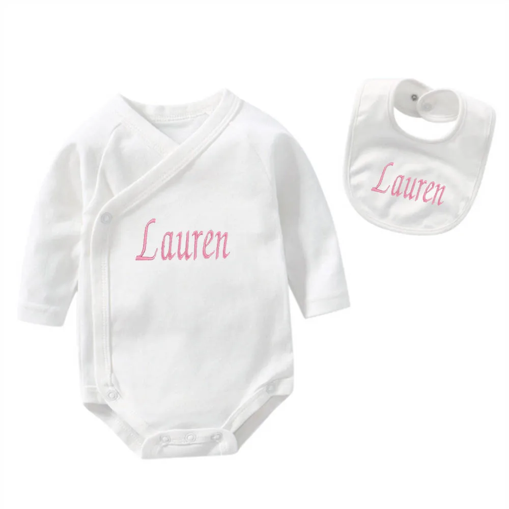 

Personalised Embroidered Name Newborn Baby Clothes Baby Romper Baby Shower Baptism Gifts Custom Baby Onesie Baby Bib Set