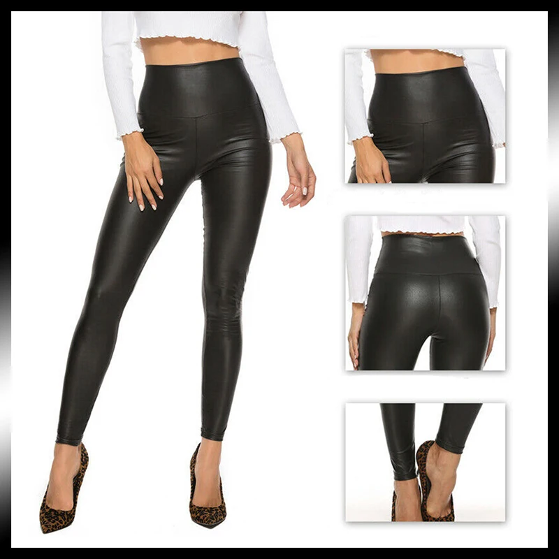 

Sexy Fashion Thin Matt High Waist Leather Pants for Women's Outer Wear Plus Size Skinny Stretch Hipsters Trousers Leather Pants