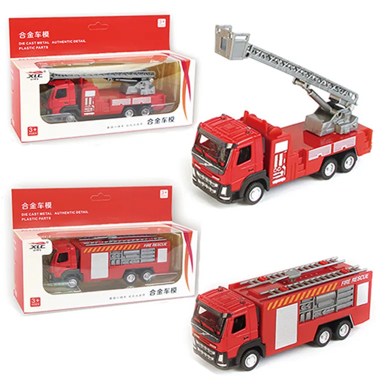 Large Children\'s Alloy Toy Car 1:50 Metal Sliding Model, Ladder Fire Truck, Water Jet Truck