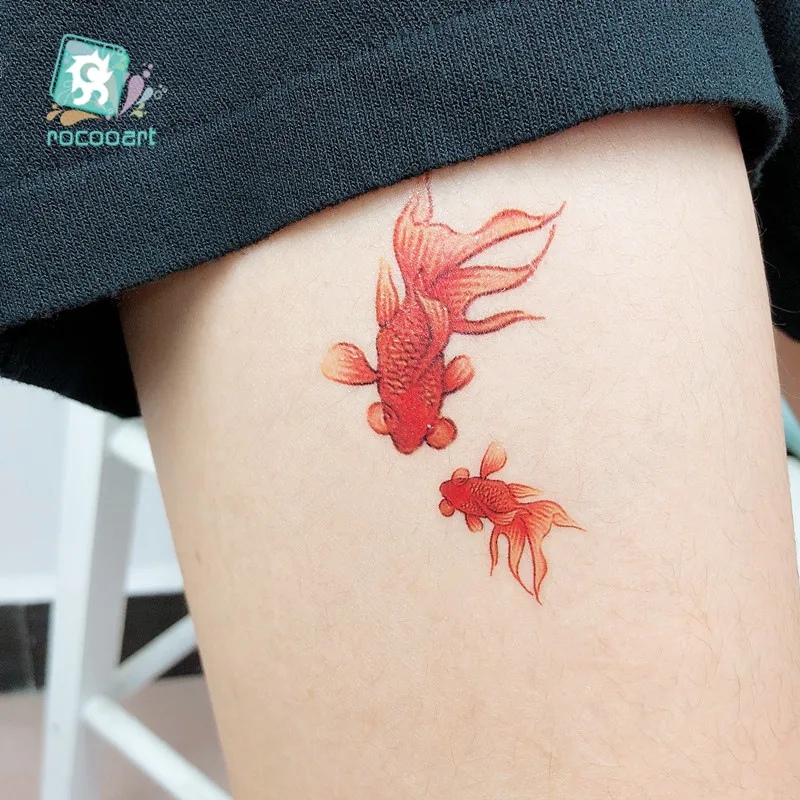 Rocooart RC-69 Colored 3D Red Fish New Fashion Waterproof Temporary Tattoo Sticker Tatoo Women and Kid Flash Fake Tattoo