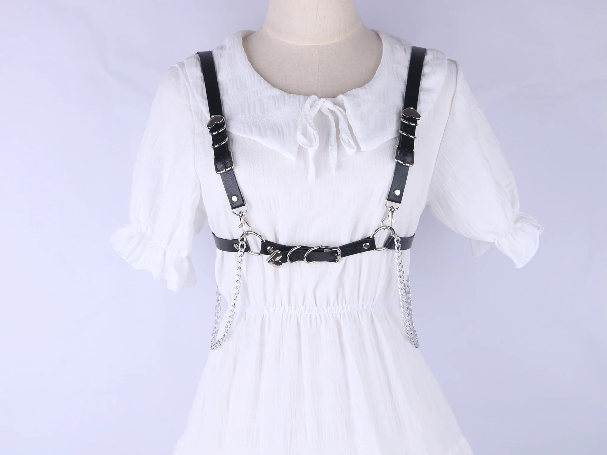 

Black Suspenders Belt for Sexy Women lady faux Leather O-ring chain Garters Harness Bondage Telescopic adjustment Girdle Straps
