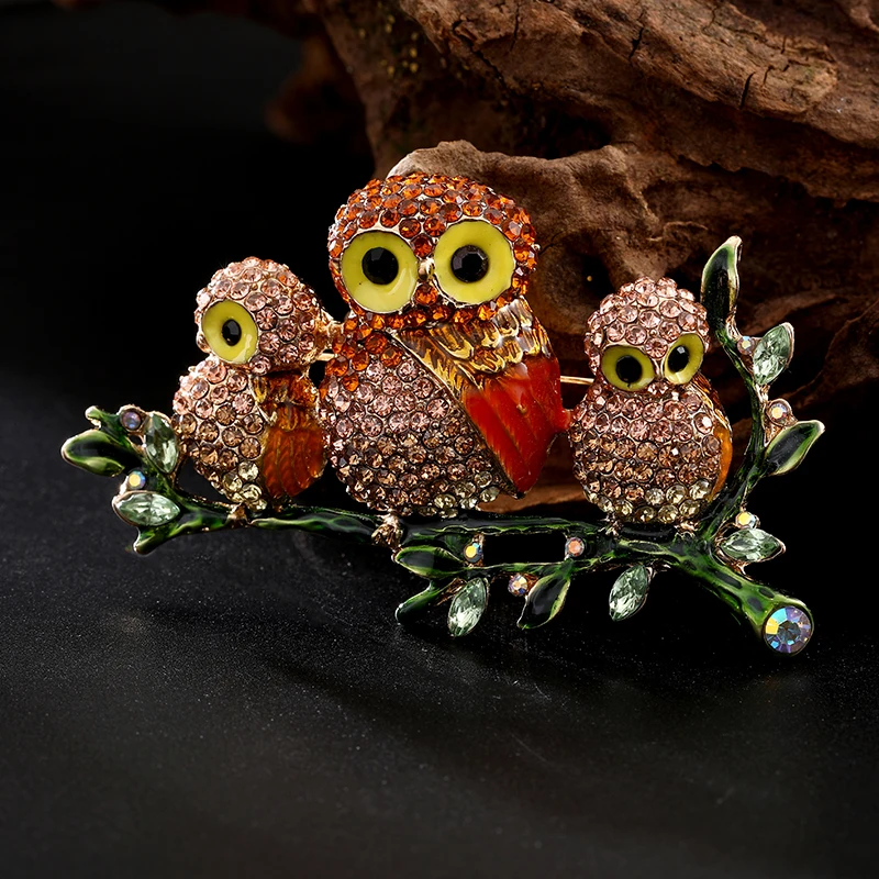Tree Rhinestone Owl Brooch 2 Color Ladies Clothes Scarf Collar Collar Jewelry Pin Gift