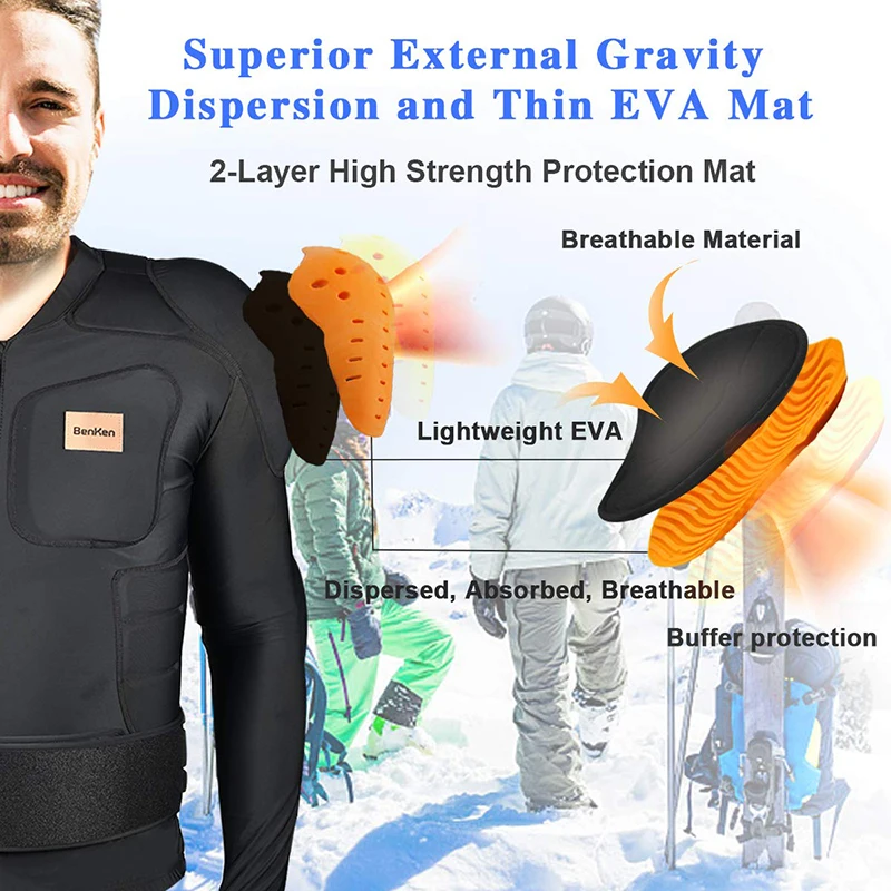 BenKen Professional Ski Protector Skiing Anti-Collision Sports Shirts Motorcycle Protective Jacket Full Body Armor Protector