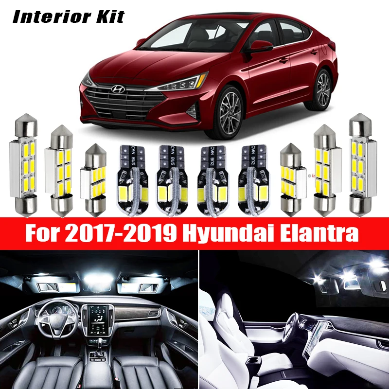 

11pcs White Bulb LED Car Light Interior Kit For 2017 2018 2019 Hyundai Elantra Map Dome Trunk Glove Box Lamp