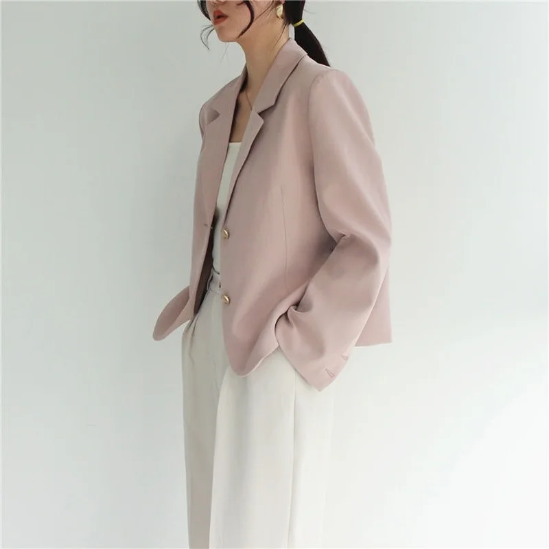 Blazers Women Korean Style Gentle Tender Sweet Girlish Button Elegant Lady Loose Spring High Quality Female Notched Office Chic