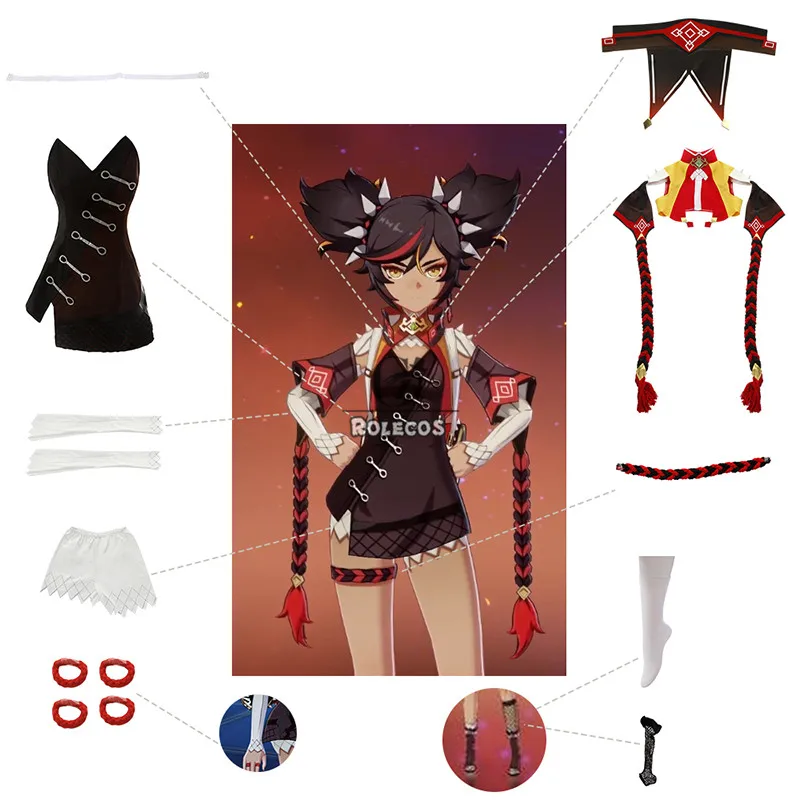 ROLECOS gioco Genshin Impact Xinyan Costume Cosplay Xinyan Costume Cosplay abito da donna Sexy gilet di Halloween pantaloncini Set completo