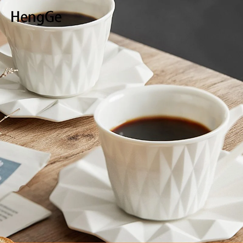 Creativity Rhombus Ceramic Mug Nordic Modern Coffee Cups Dessert Mugs Office  Breakfast Milk Cup Home with Disc Drinkware