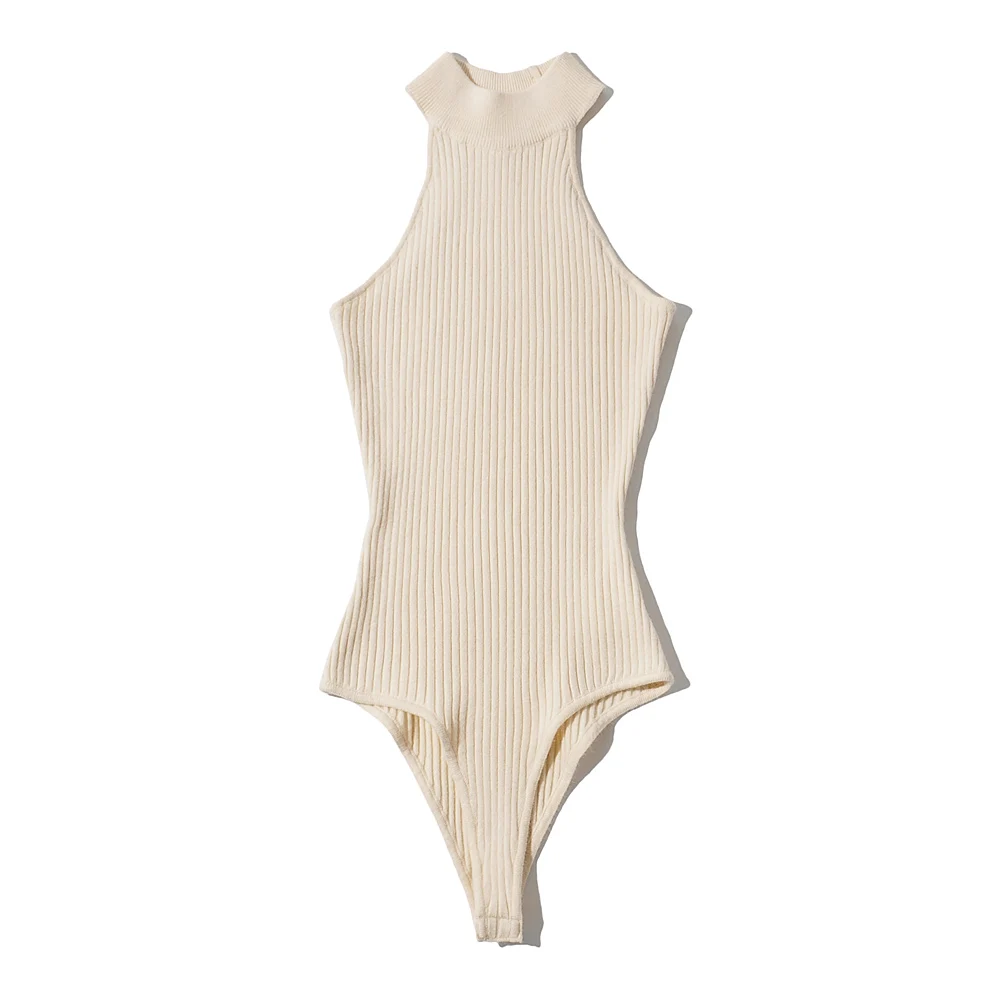 2021 New Arrival Girls Summer Four Colour Solid Skinny Sexy Beach Style Stand-up Collar Halter Sleeveless Bobysuits