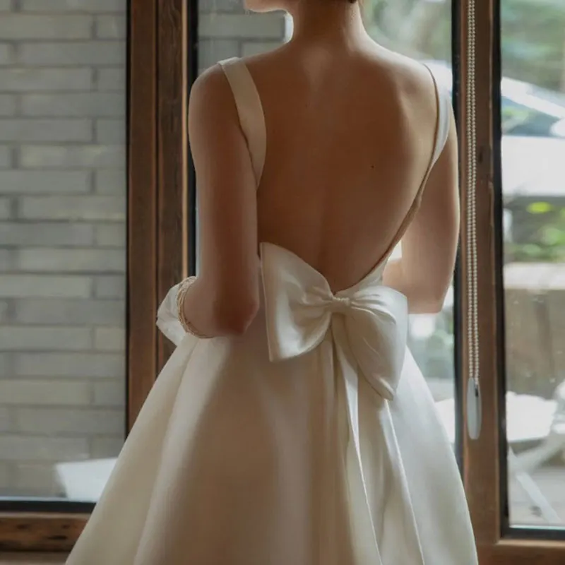 Zarif saten düğün elbisesi seksi Backless платье Robe De Mariée gelin olmak gelin kıyafeti Vestido De Novia