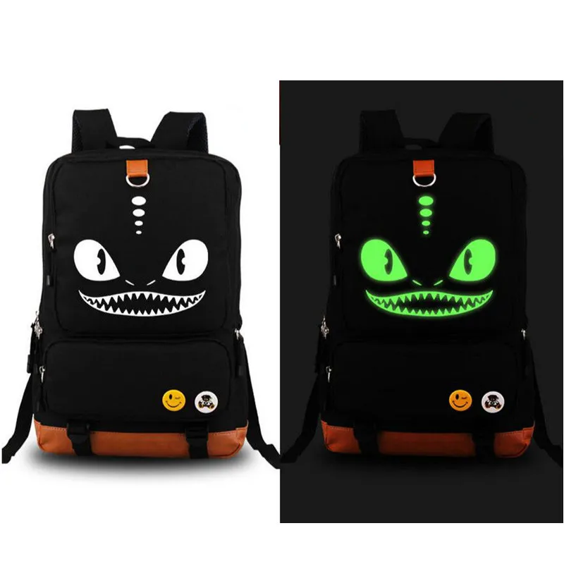 Train Dragon Luminous Backpack Glow in Dark Zipper Mouth Big Eyes Shoulder Backpack Anime Messenger School Bag