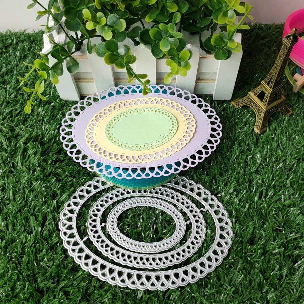 Three Lace Oval  Metal cutting dies for the manufacture of clippingalbum cards metalliche per scrapbooking