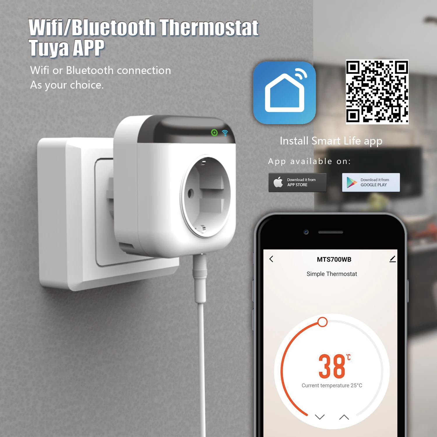 Controlador de temperatura inteligente, termostato wifi, 220v, vida inteligente, com sensor de temperatura, funciona com alexa e google