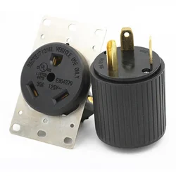 Black American 125V 30A NEMA TT-30P TT-30R US Generator plug socket Anti-off industrial power plug socket inline wire connector