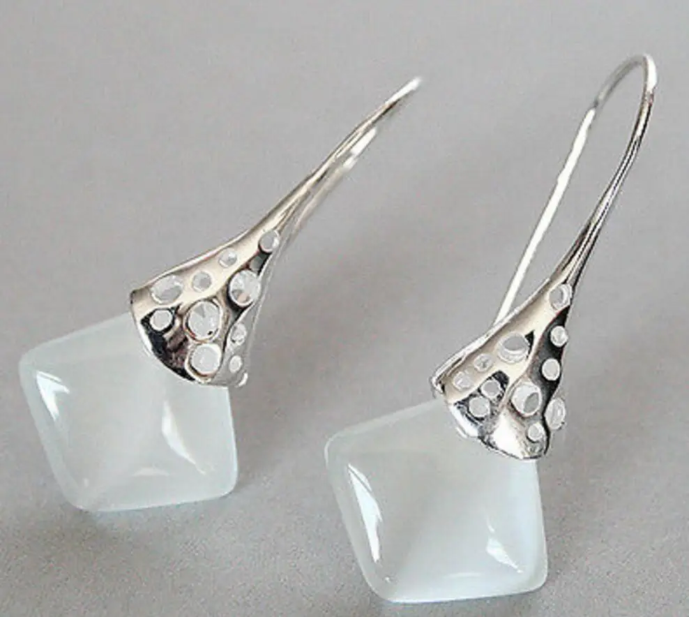 

Hot Sell Lady's unique 925 Silver white opal noble hook Earrings 11/2"