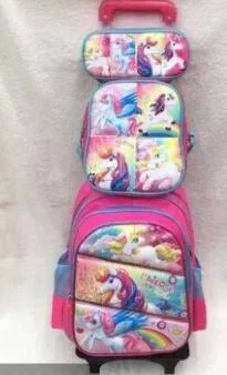 Mochila escolar com rodinhas para meninas, conjunto de bolsa escolar com rodinhas para estudantes e crianças