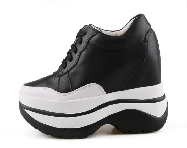 Platform Shoes Women Height Increasing 11CM Genuine Leather Sneakers Thick Bottom Casual Shoes Ladies Trainers Dad Shoes