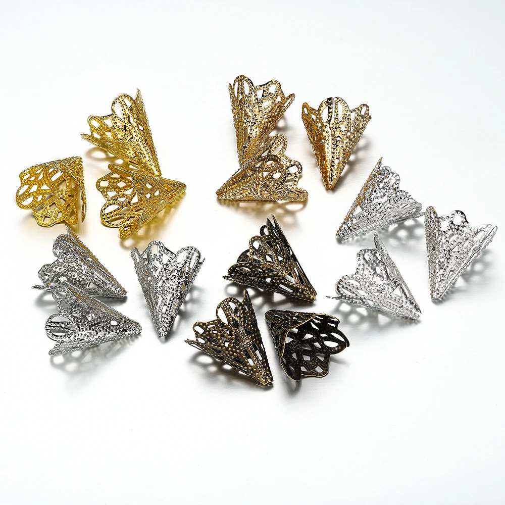 30pcs 17x20mm Charms Filigree Flower Shape Cone Beads Cap For DIY Earring Necklace Jewelry Finding Making Supplies Accessories