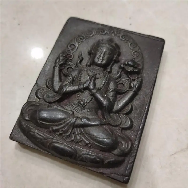 China Tibet Hongshan Culture Antique Natural Meteorite Carved Four-Armed Guanyin Mascot Collection Decoration Pendant Gift