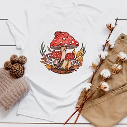 Colored Wild Mushroom 100% Cotton T-shirt Aesthetic Mycology Plant Tshirt Women Cottagecore Vegan Top Tee Shirt