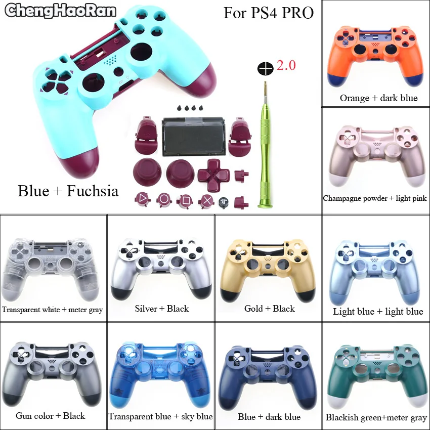 ChengHaoRan – boîtier de rechange pour PS4 Pro, 11 couleurs, avec poignée, coque pour contrôleur, avec Support, cadre intérieur