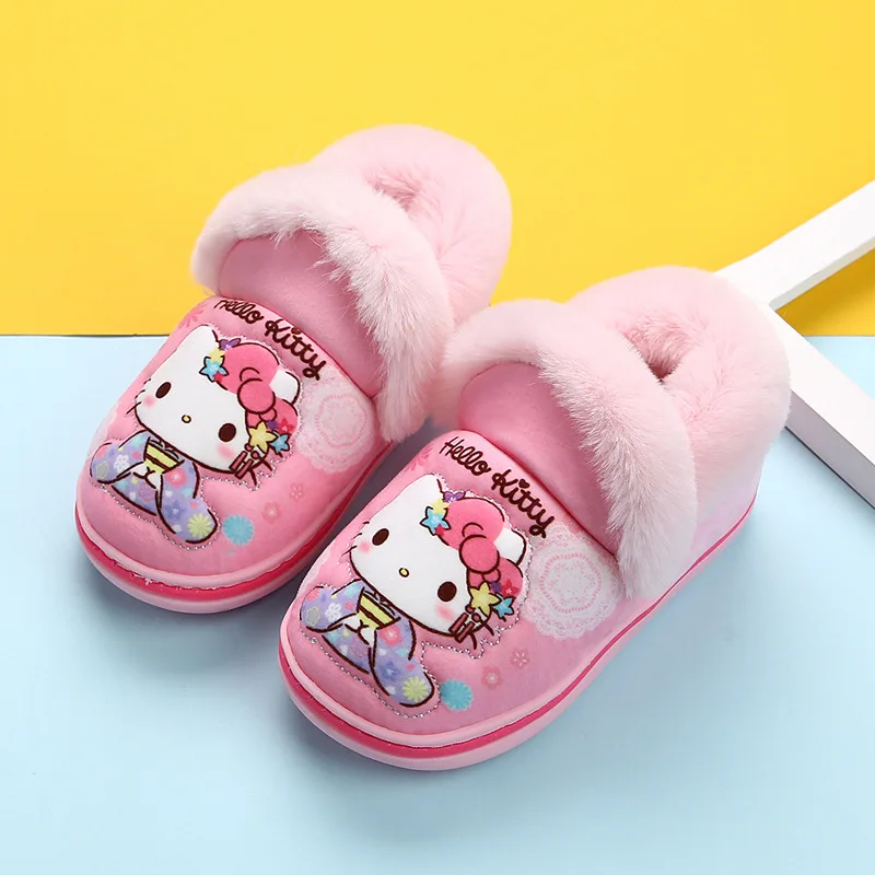 Hello Kitty Winter New Children\'s Bag With Cotton Shoes Baby Casual Slippers Girls Cute Non-slip Soft Bottom Home Cotton Slipper