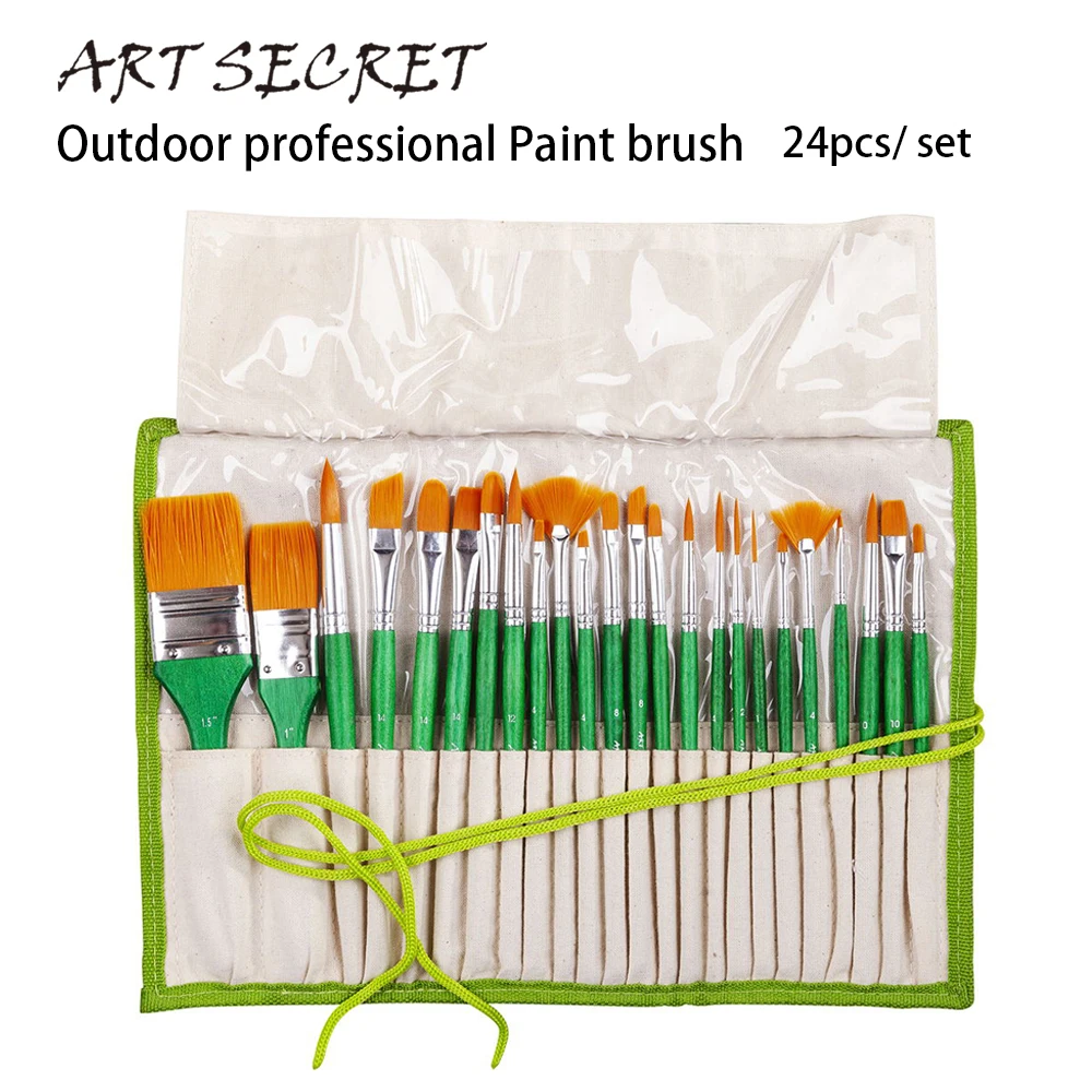 Artsecret Paint-Brush Set 24PC/Pouch Acrylic And Oil Painting For Outdoor Traveling Mountains Art Tools No.2252