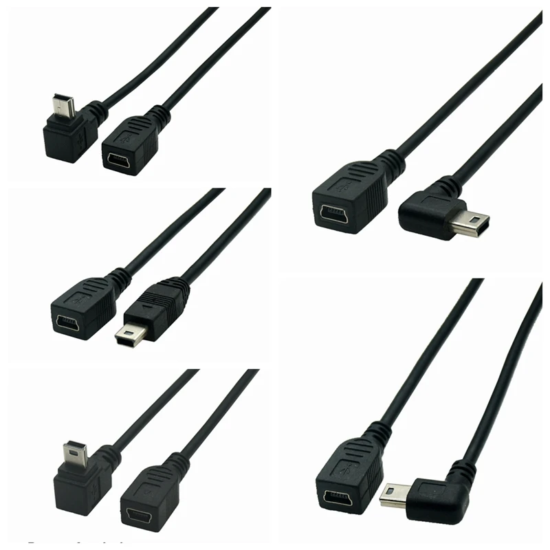 

Mini USB 5 cores Cable 5Pin Male Plug To Female Jack Extension Data Adapter Lead Cable Right Angle 90 Degree Cord 25cm