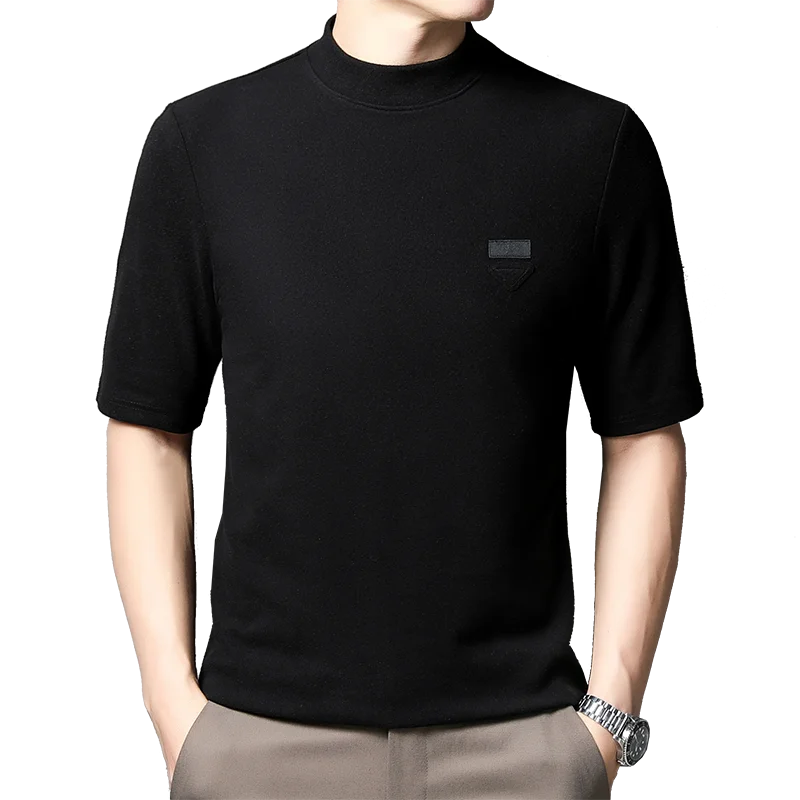 

Men's Autumn & Winter Half Sleeve Velvet Turtleneck Bottom Tees Shirts Male Slim Warm Velvet Tees Short Sleeve Tops