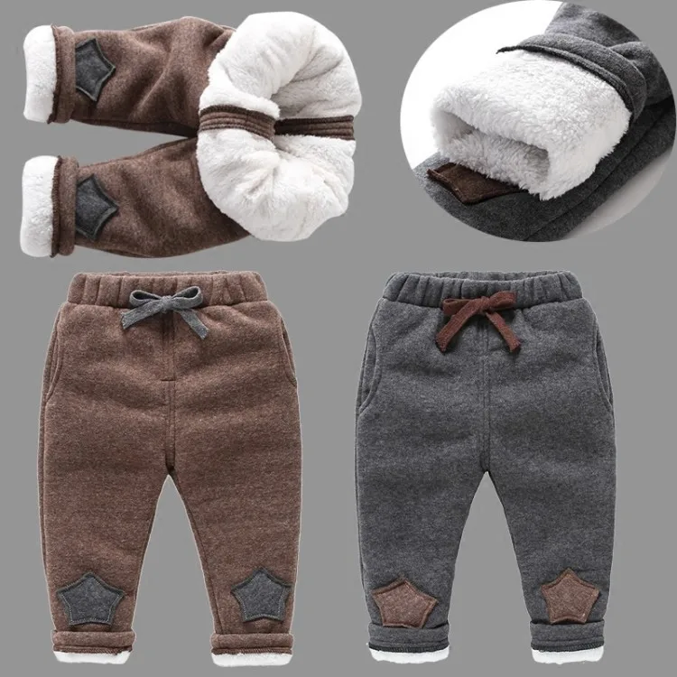 Autumn and winter boys and girls five pointed star thickened Keep warm cotton pants