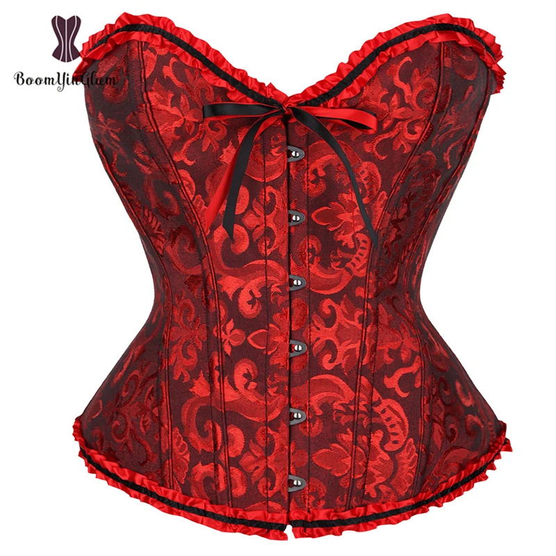 Brown Dark Blue  Steampunk Korset Women Lingeries Dance Wearing Costumes Floral Lace Up Boned Corset Top