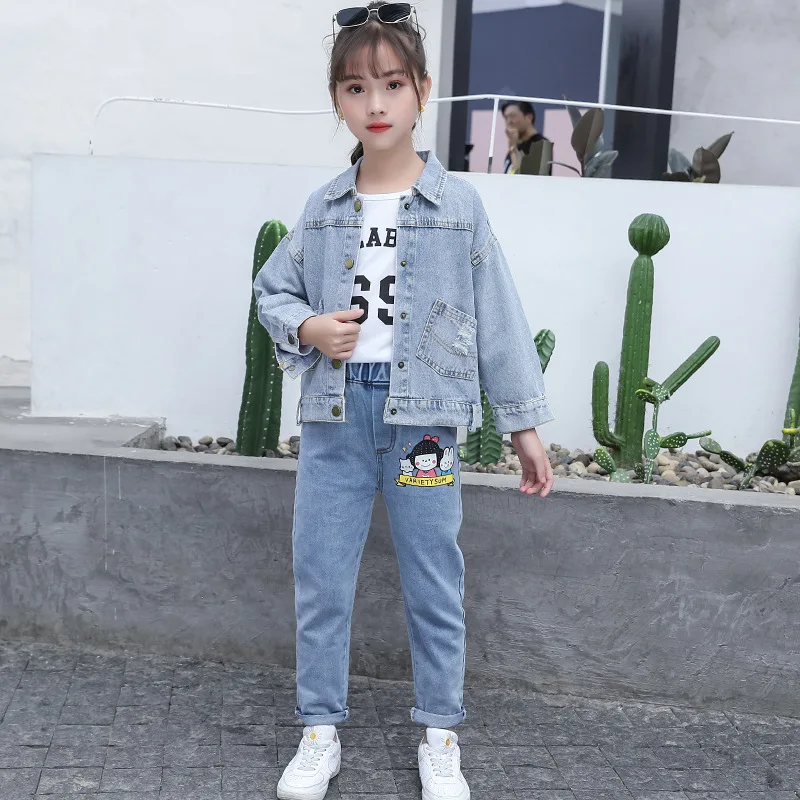 Girls Denim Suit Spring and Autumn New Girls Outfits 2-Piece Set 4-14 Years Old Spring and Autumn Korean Girls Clothing