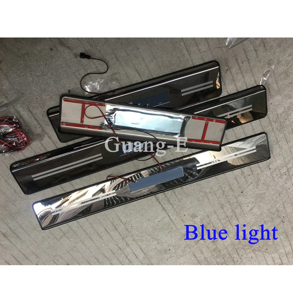 Car LED Blue Light threshold cover Stainless steel door Scuff stick outside pedal panel part for Mazda BT-50 BT50 2009-2016 4pcs