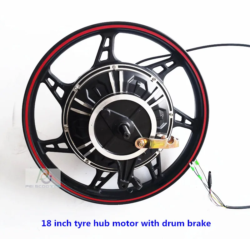 18 inch tire DC brushless gearless scooter hub motor wheel drum brake phub-18nm